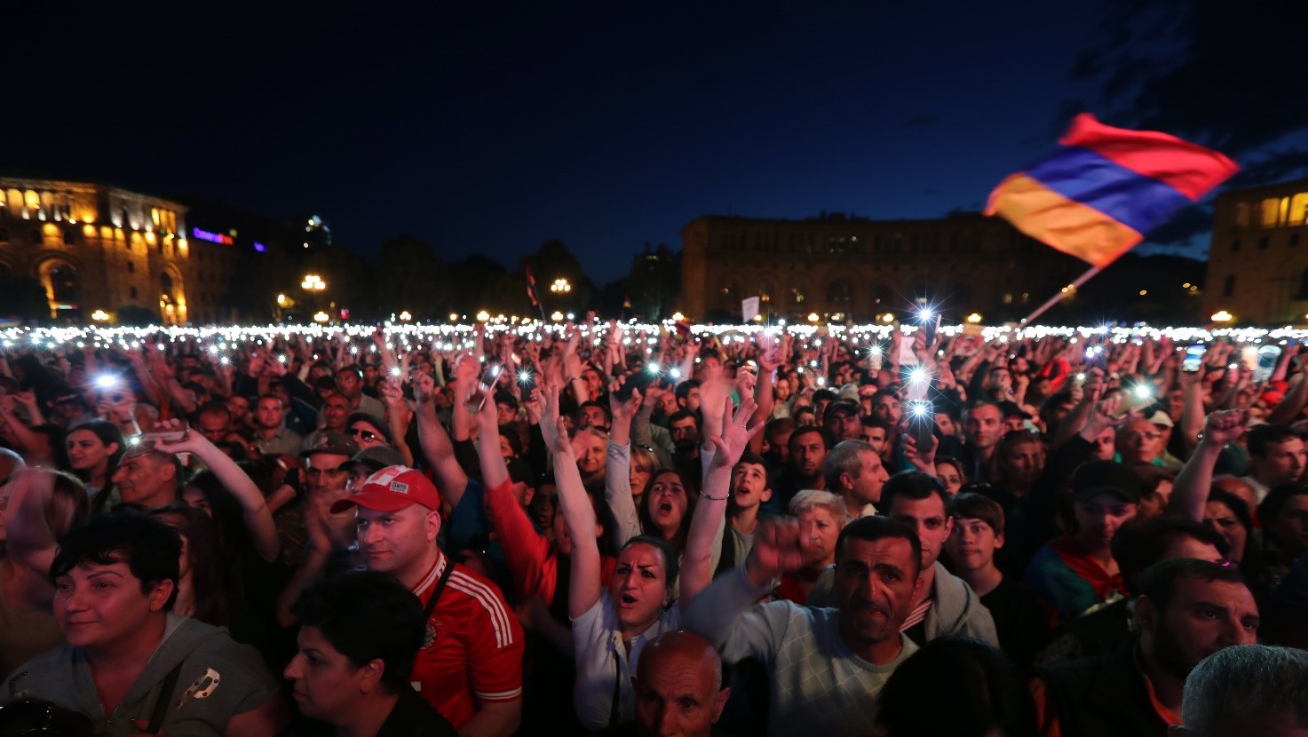 May 2018. Armenian People Attend An Opposition Rally In Yerevan Armenia. 